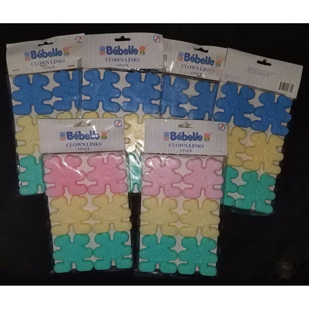 NEW Bebelle Clown Link Lot (6 Packs of 6 Links) Baby Toys Blue Yellow Green Pink